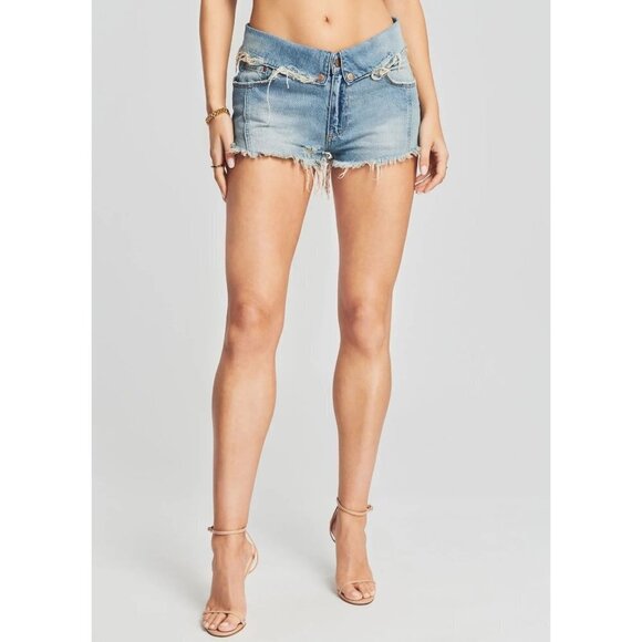 SER.O.YA Mason Denim Shorts in Palermo Size 28 NWT Mid Rise Foldover - Picture 1 of 7